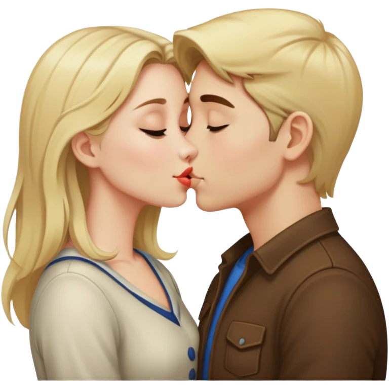 Girl with blonde-brunet hair kiss boy emoji