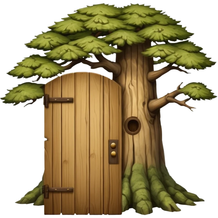 large and old pine tree with door emoji