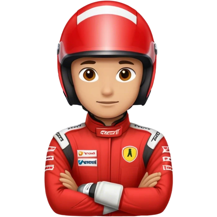 Formula 1 racing driver wearing red helmet and clothing with arms crossed headshot emoji