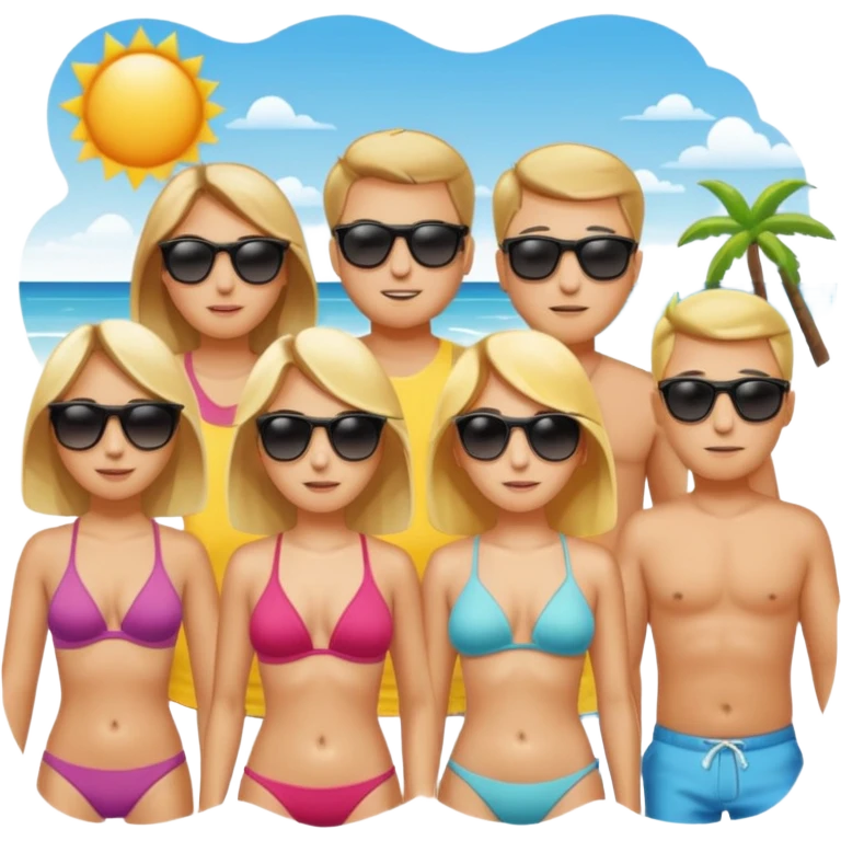 Create an emoji of 3 people feeling hot on the beach. emoji