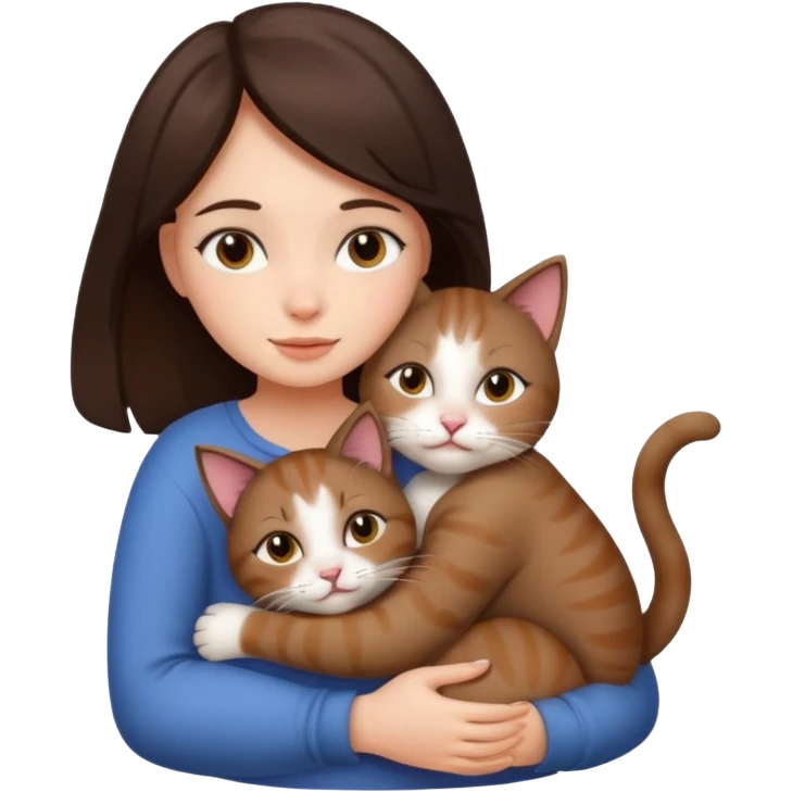 brunette girl hugging a cat emoji