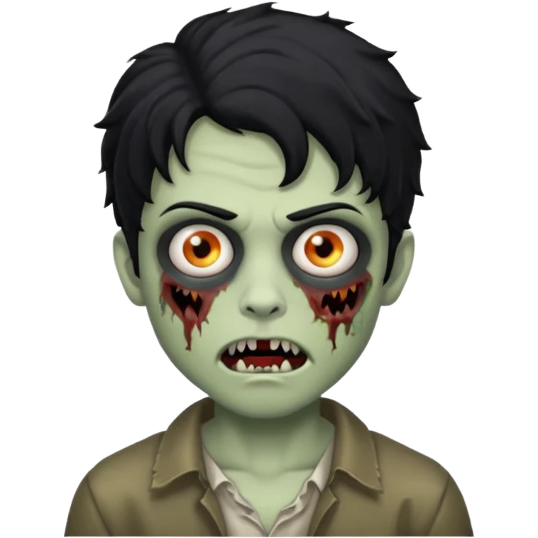 a boy with wavy hair, a zombie-shaped mouth piercing hum, and black hair emoji