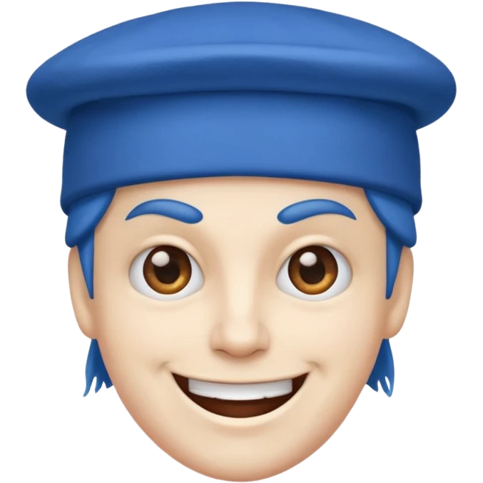 Mavi şapkalı gülen deli yüz emoji