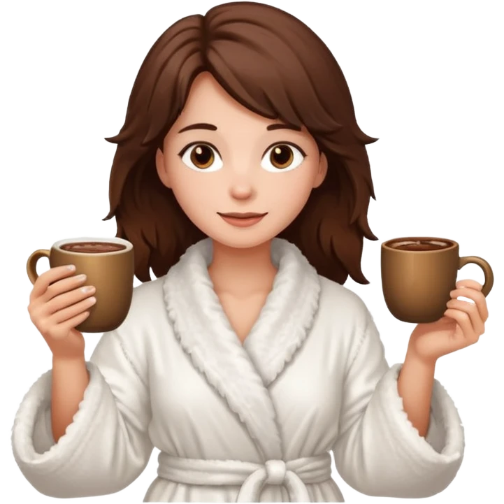 {
      "type": "human",
      "look": "fluffy robe woman, messy hair, holding cup of cocoa",
      "description": "a woman in a fluffy robe with messy hair, holding a cup of cocoa"
    } emoji