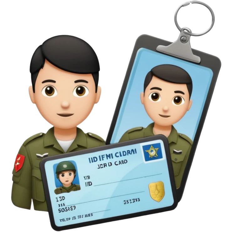 Floating black Scissors cutting in half an idf soldier ID card with a little chip in 2 parts emoji