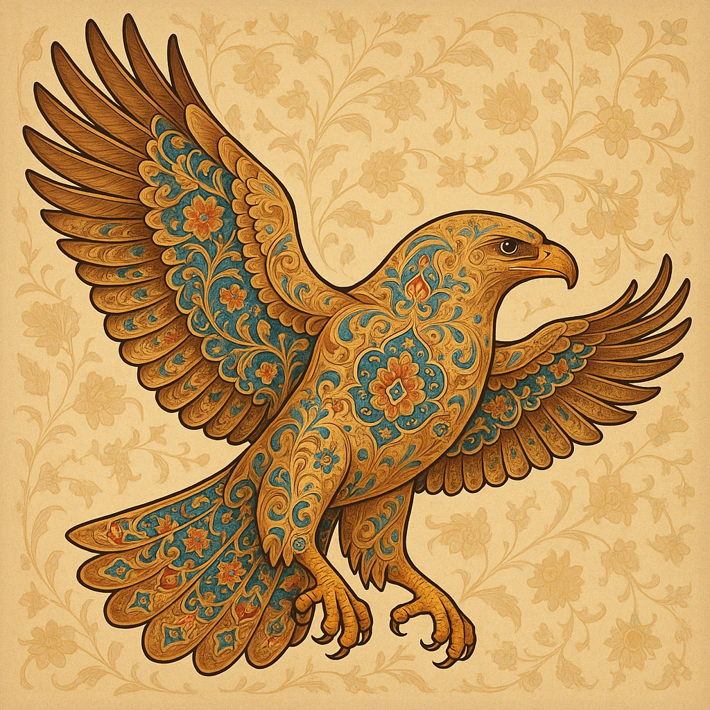 soaring eagle of Persia with decorative Persian motifs and elegant wings emoji