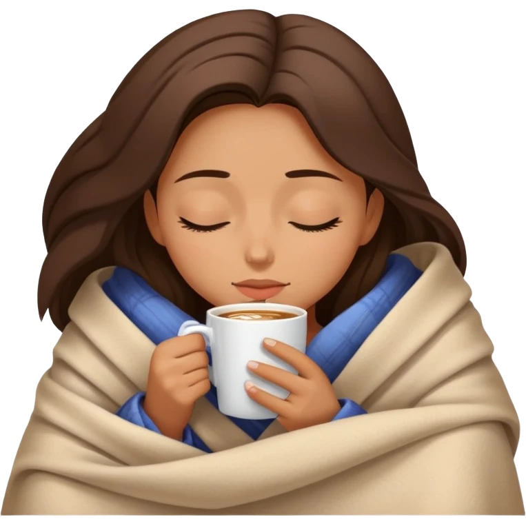 girl inside a blanket sipping coffee eyes closed emoji