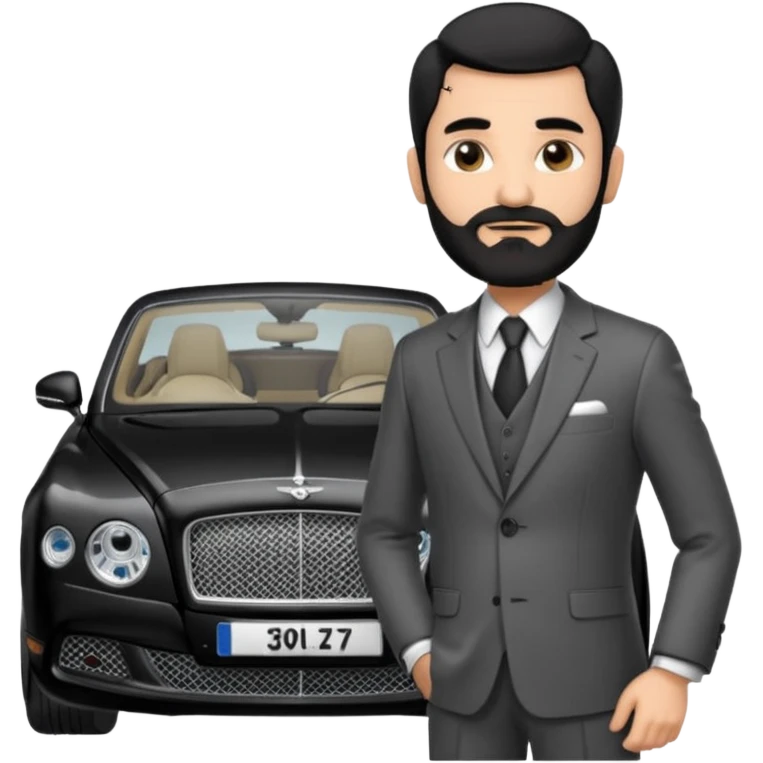 Professor Bentley Dyed black gray hair  frencb beard graying indian guy in suit with a bentley car emoji