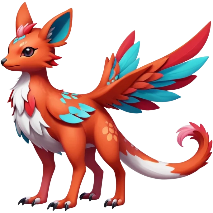 cool exotic Falvie-Fionbri-fantasy-creature-Fakémon-Pokémon, full body, with markings emoji