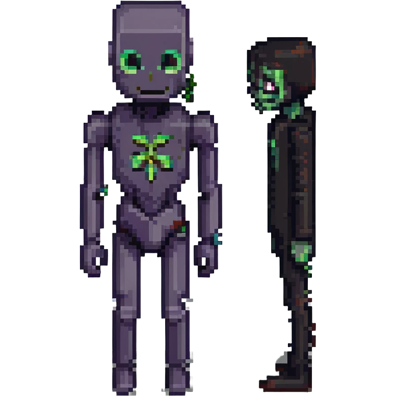 split-face design: left side Creeper, right side Enderman, pixel art style emoji