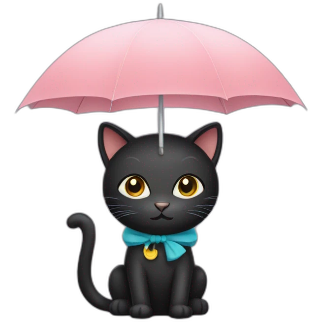 Black kitty cat holding umbrella emoji