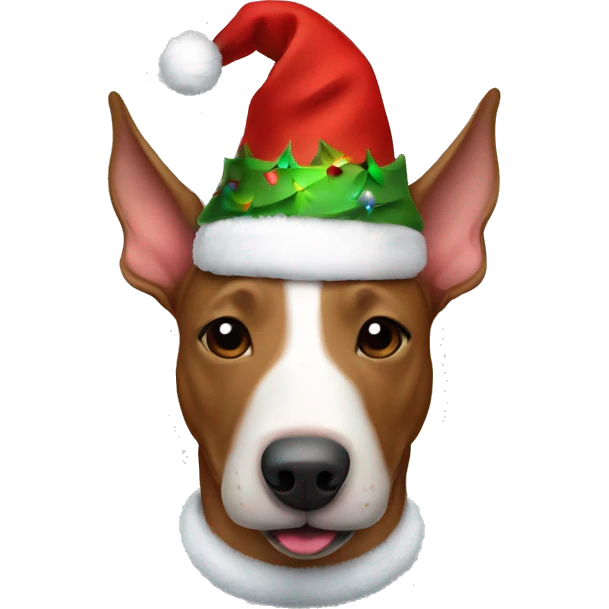 all brown bull terrier head with Christmas hat emoji