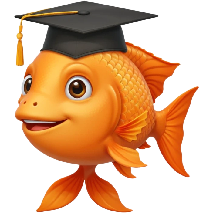 happy fish wearing a graduation cap emoji