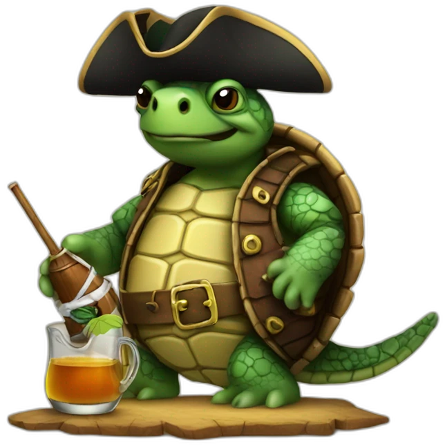 Turtle pirate drinking rum emoji