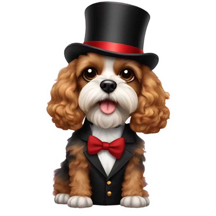 Cavapoo smoking a cigar with sung glasses and a top hat  emoji