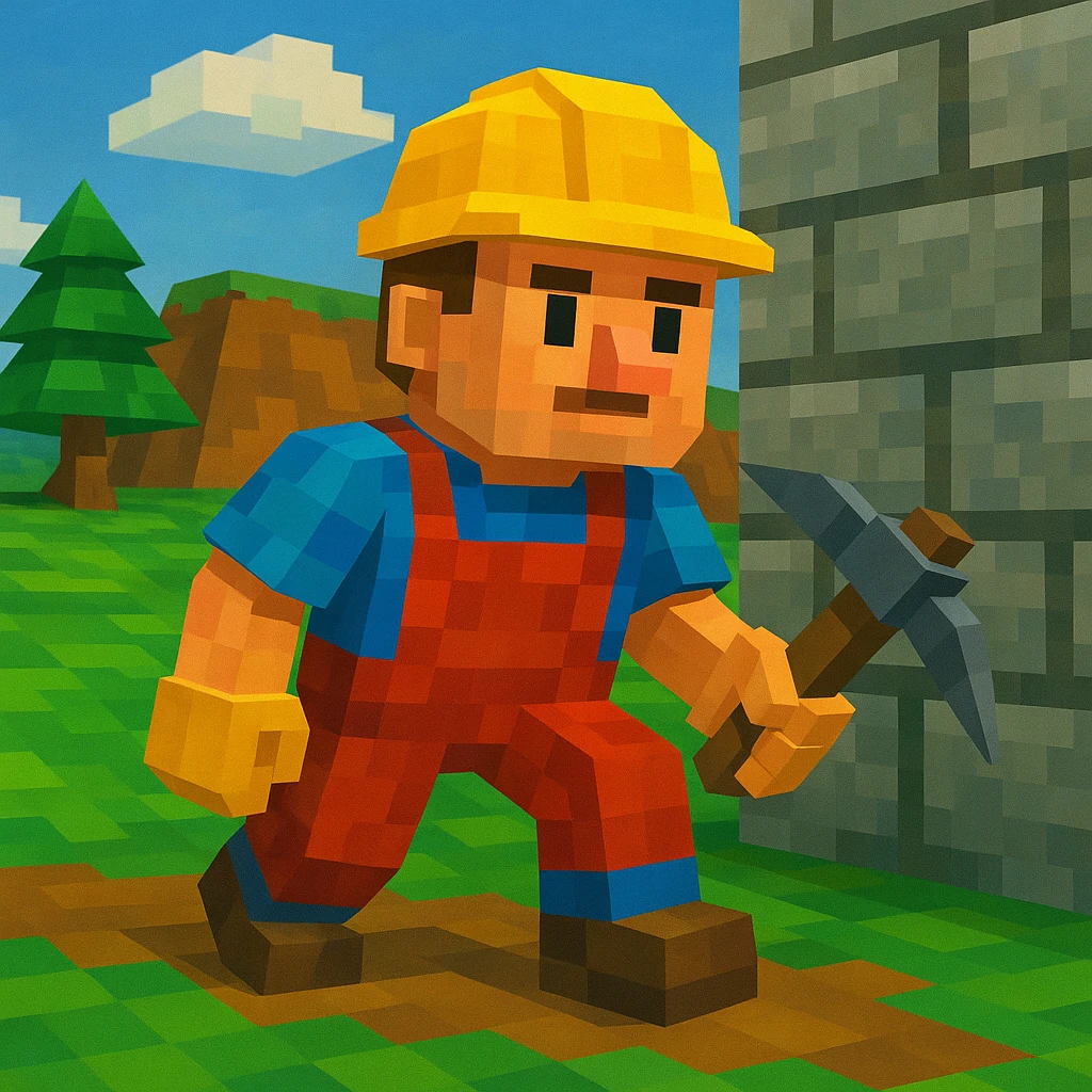 Builder holding a pickaxe near a stone wall
 emoji