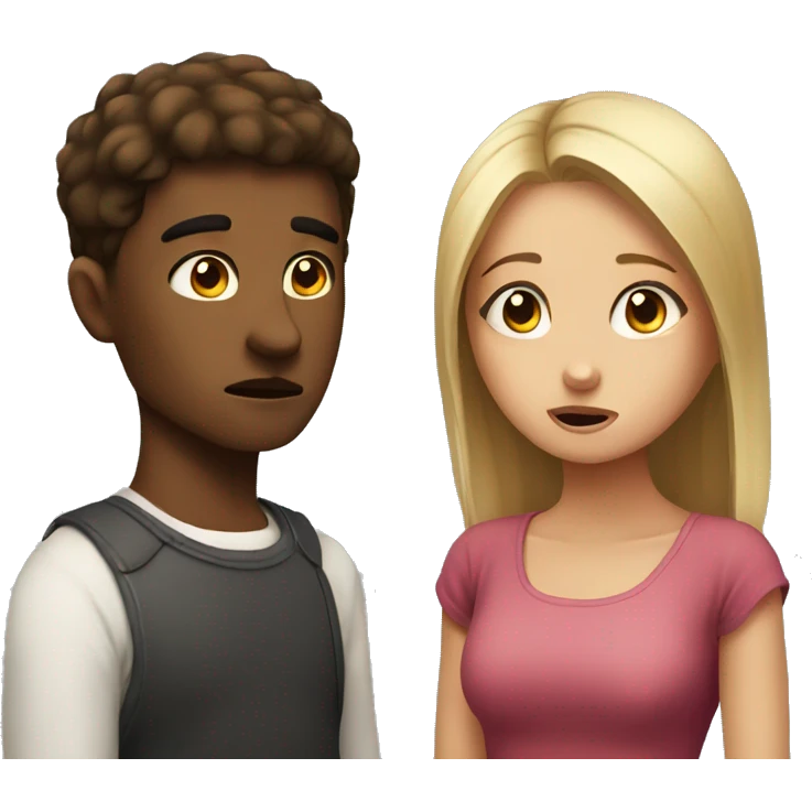 Annoyed girl next to silly boy emoji