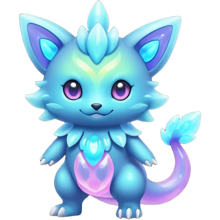 Colorful Iridescent Shiny Pastel Nebulae Glowing Neon Bioluminescent Bright Icy Elemental Pawny Cute Innocent Amaura-Litten-Sprigatito-Pokémon-fusion-creature (full body) emoji