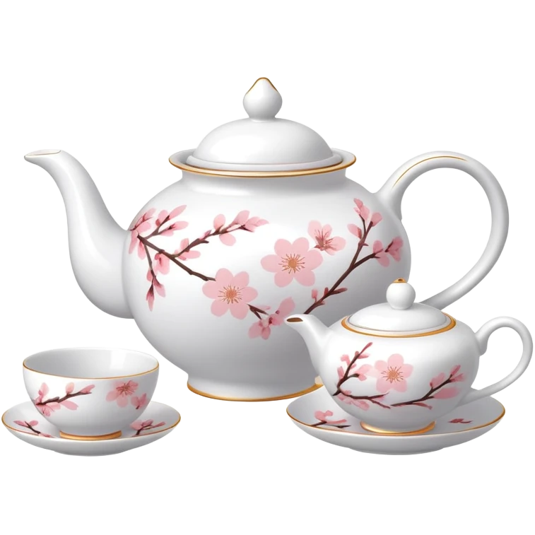 Cute Pastel pink and white Cherry Blossom Sakura Tea Porcelain Set emoji