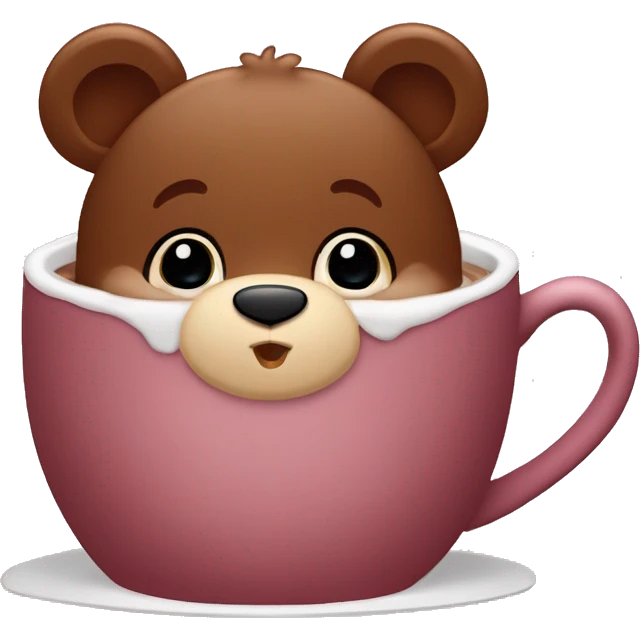 Baby bear inside of a cup of hot cocoa. Burgundy colored cup. The bear fits perfectly￼ in the cup. emoji