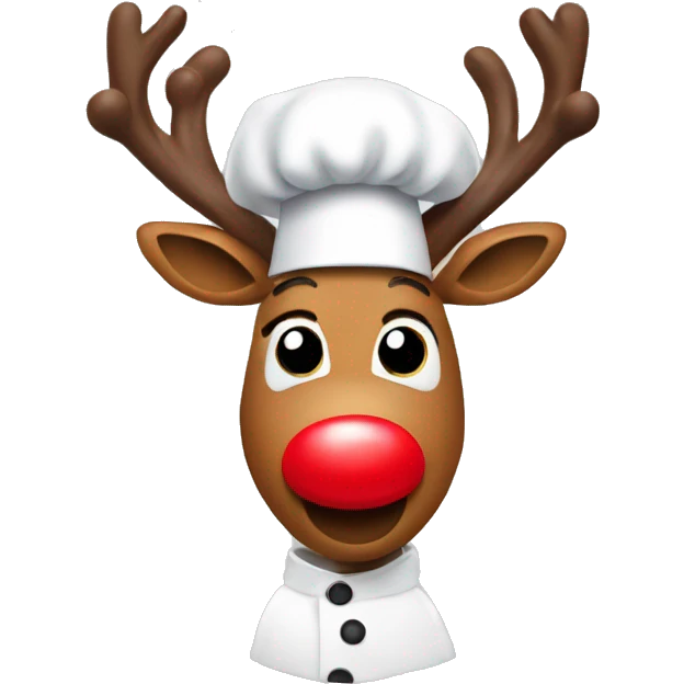 Rudolph, the red nose reindeer with a chefs hat on emoji