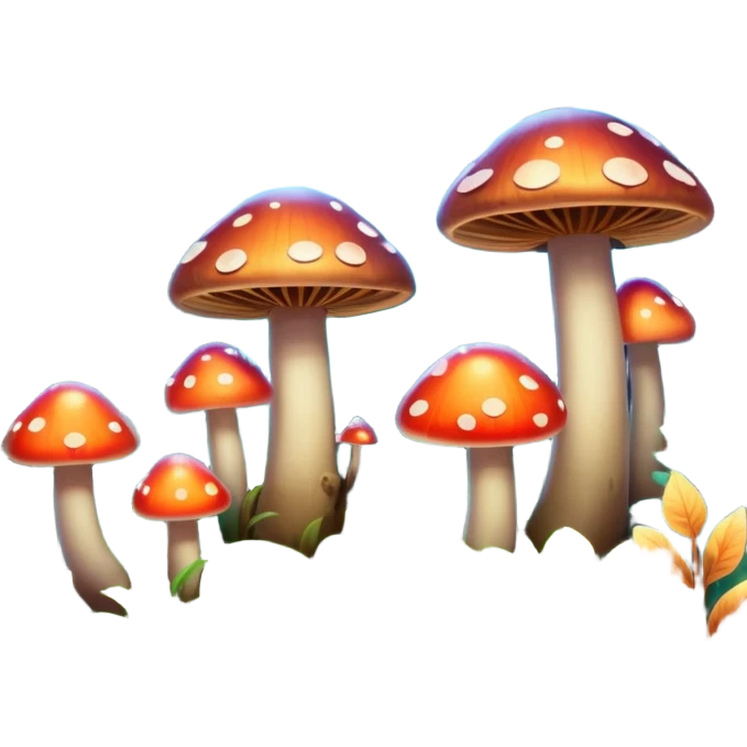 A stylized fantasy forest with glowing mushrooms and colorful leaves. emoji