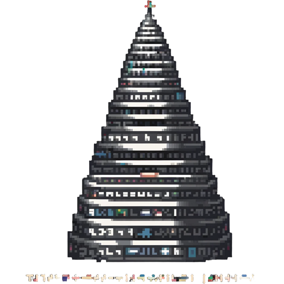 Tower of Babel with multiple languages written around it emoji