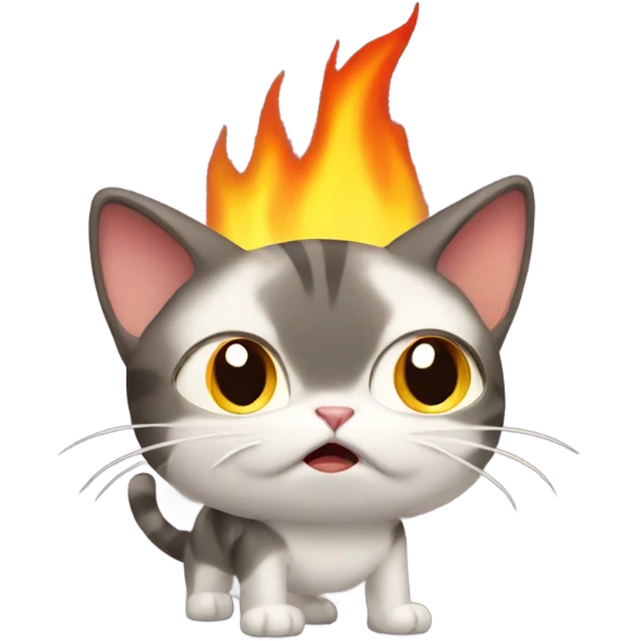 Cat with shocked facing standing in flames emoji