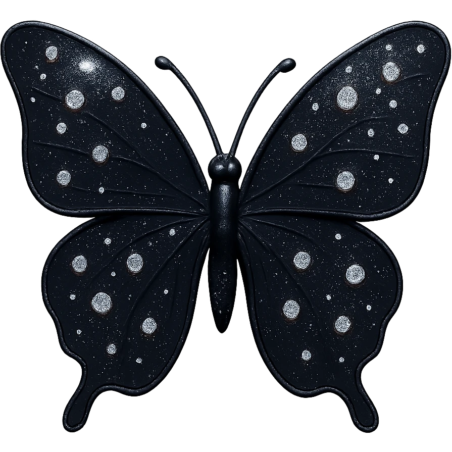 single midnight blue butterfly, very dark blue enamel, sparkling gems emoji