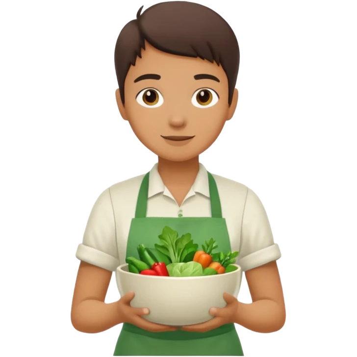 Healthy home cooking humanless avatar in clean style vibrant illustration. Fresh vegetables bowl, green tones, simple shapes, flat design, friendly and light. emoji