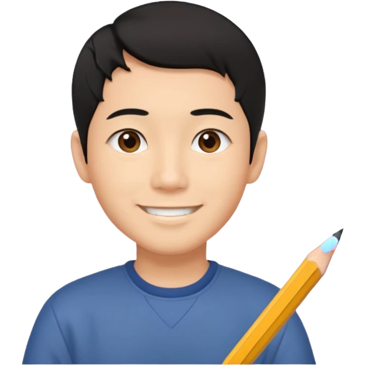 quero um personagem masculino japones, de pouco cabelo e sorrindo com um lapis na mao emoji