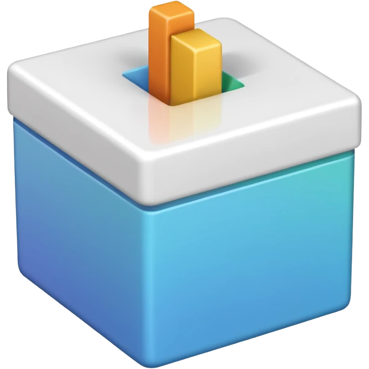 white 3d box with #420ead colour stroke. on the front wall of the box is #420ead colour done mark. sides are also white with #0c0a1e strokes emoji