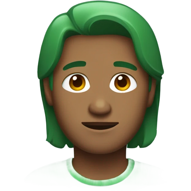 Shoulder length hair green t shirt man emoji