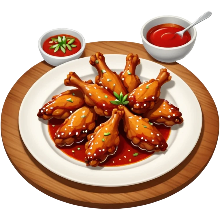 plate of spicy chicken wings with red sauce and chili flakes emoji