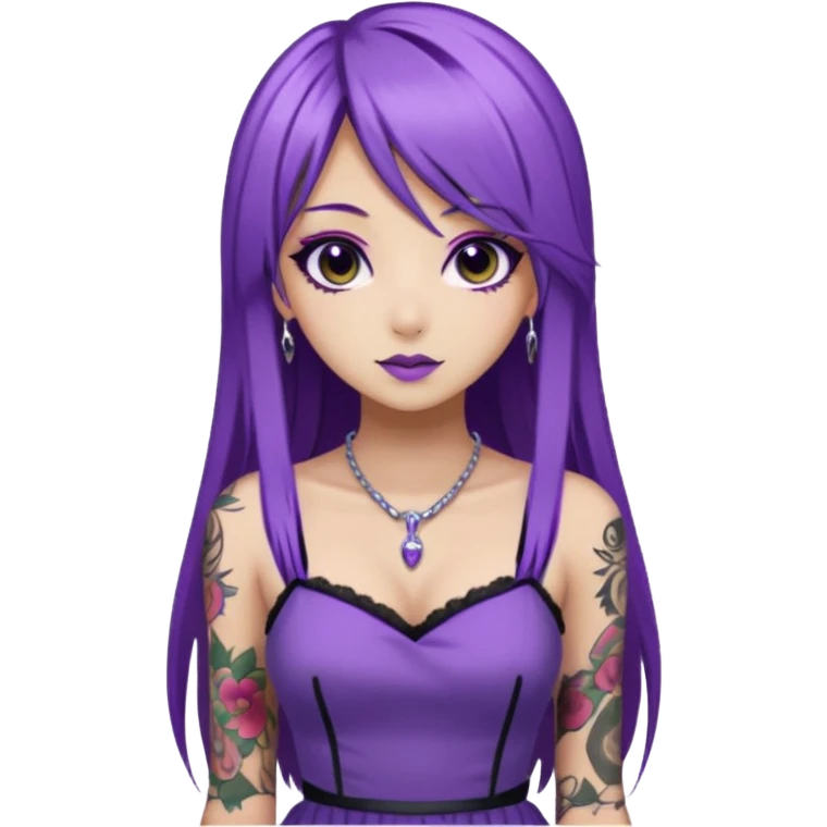 hime gyaru girl, long straight purple hair, tattoos, dark makeup emoji