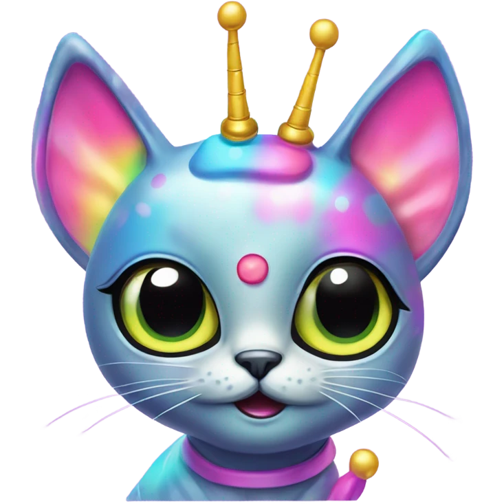 Lisa frank alien cat with antennas on head ￼ emoji