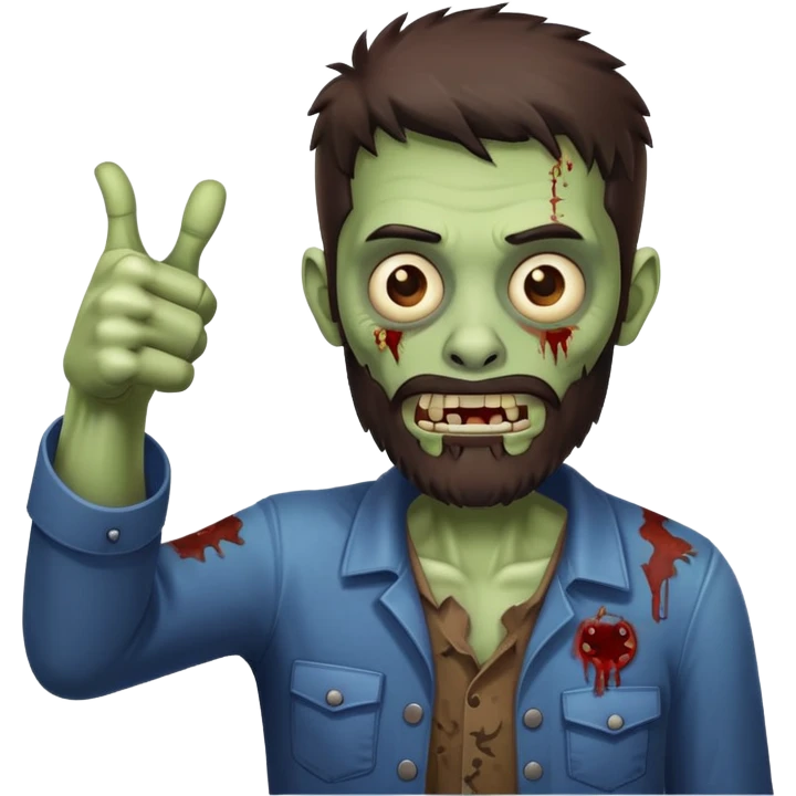 zombie with thumbs up gesture, dark brown hair and short full beard emoji