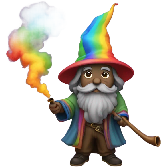 Wizard smoking a pipe with rainbow emoji