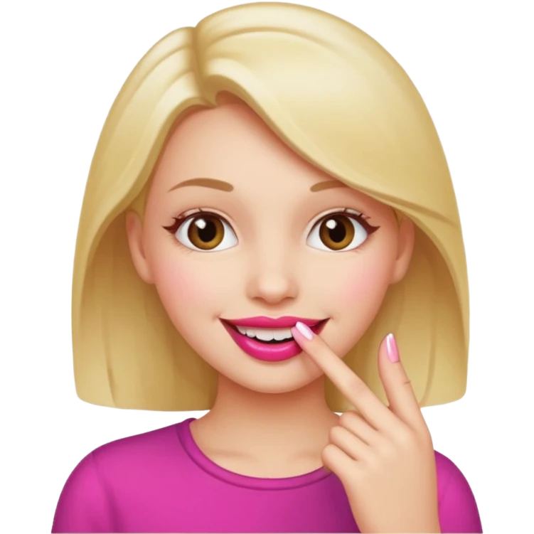 a girl smiling and eating her finger emoji