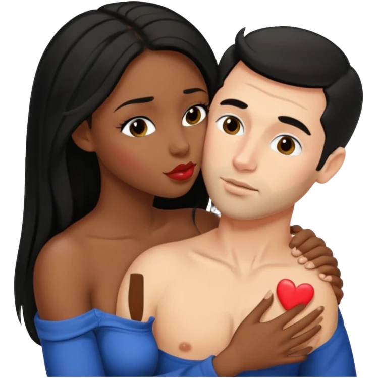 tan white man french kissing his black girlfriend and holding her breasts emoji