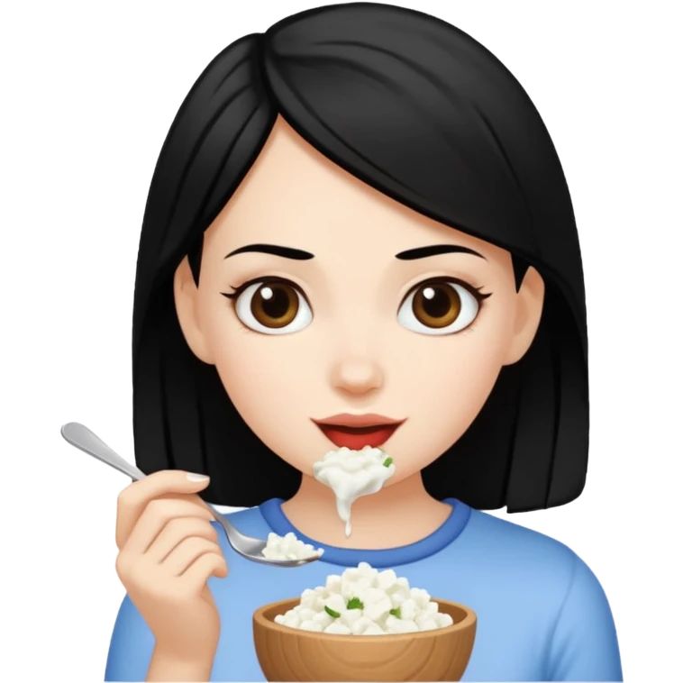 A white girl with black hair eating cottage cheese emoji
