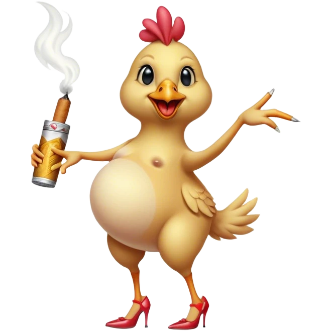 Dancing pregnant chicken chick troll hybrid with high heels and cigarette emoji