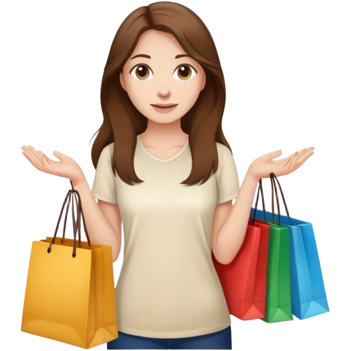 Beautiful Shopping girl long hair holding bags cream shirt emoji