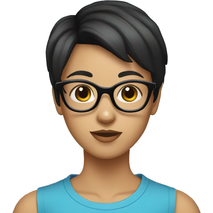 girl with short black hair glasses blue t shirt dog filter emoji