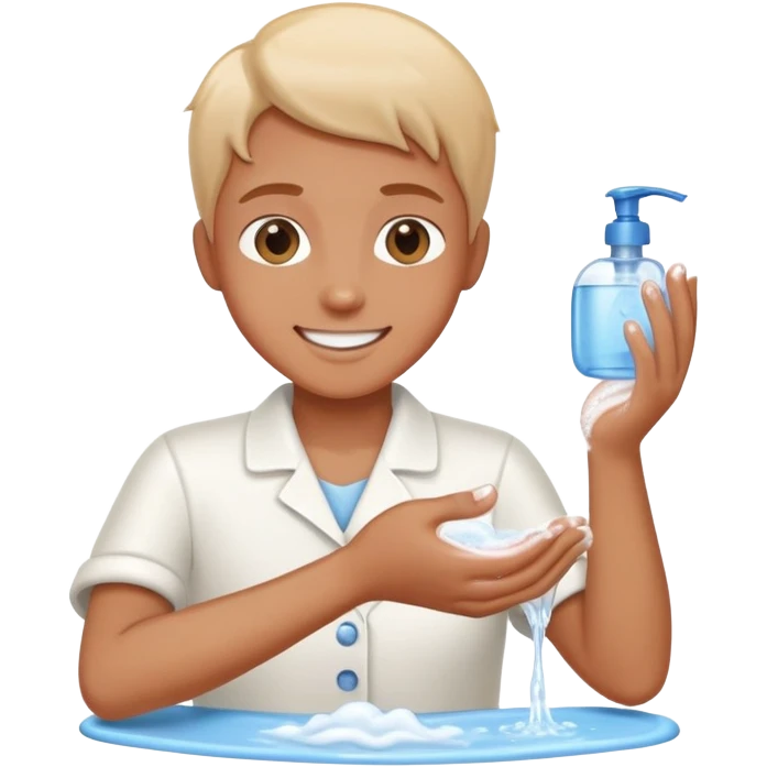 person washing hands with soap and water, cheerful expression, simple and clear emoji