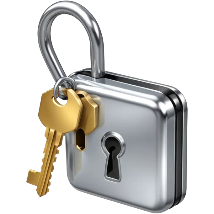 A chrome silver lock and key emoji, smooth metallic surfaces, glossy reflections, luxury swag vibe, minimal iOS emoji style, centered on clean white background emoji