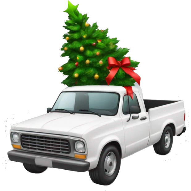 white pick up truck with a christmas tree in the trunk emoji