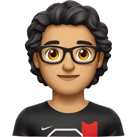 Menino moreno, cabelos liso preto, usando óculos, olhos castanhos com camisa do flamengo  emoji