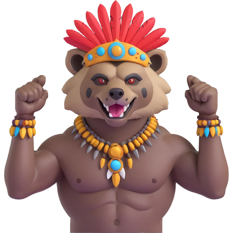 A native strong buff hyena with war bonnet flexing posing full body  emoji