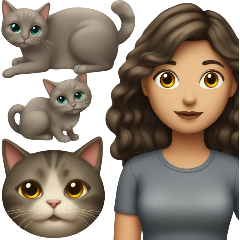Brunette girl with cat emoji